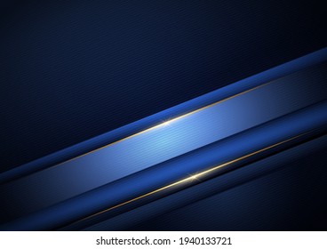Abstract blue geometric diagonal background template with golden line. Luxury style. Vector illustration