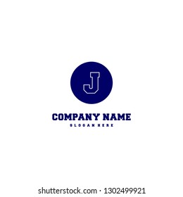 abstract blue geometric elegant circle lines J logo letter design concept