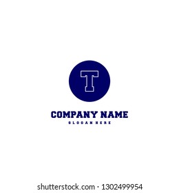 abstract blue geometric elegant circle lines T logo letter design concept