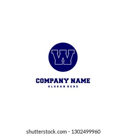 abstract blue geometric elegant circle lines W logo letter design concept