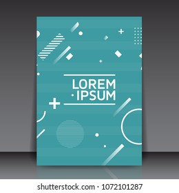 Abstract Blue Geometric Flyer Template with White Diagonal Lines, Circles, Shapes - Editable Vector Background