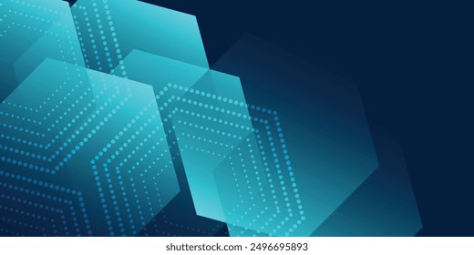 Abstract blue geometric hexagon design background. Modern geometric overlapping elements. Technology science concept with simple halftone effect. Suit for cover, poster. Vector illustration