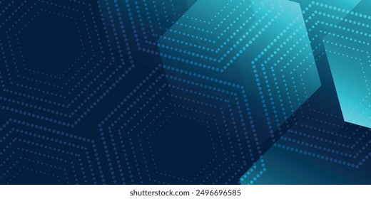 Abstract blue geometric hexagon design background. Modern geometric overlapping elements. Technology science concept with simple halftone effect. Suit for cover, poster. Vector illustration