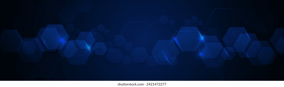 Abstract blue geometric hexagon futuristic digital hi-technology on a soft blue background. Technology and Science banner. Vector illustration