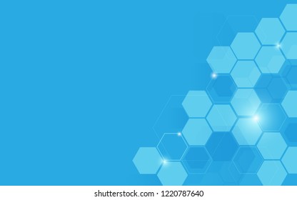 Abstract blue geometric hexagon shape with science and technology concept background