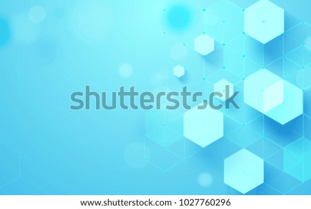 Abstract blue geometric hexagons shape and lines with science concept background