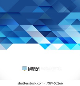 Abstract blue geometric layout template on white background with white space on bottom position. Modern background for business or technology, cover, online presentation website element.