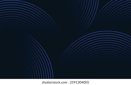 Abstract blue geometric lines with circle shiny line pattern on dark blue banner futuristic background