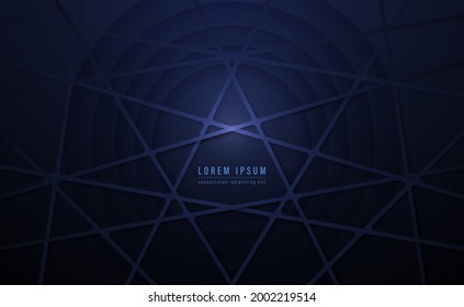 Abstract blue geometric lines with dark blue paper cut round background. Vector illustration