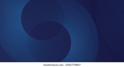 Abstract blue geometric lines glowing on dark blue background. Modern shiny blue circle lines pattern. Futuristic technology concept. Suitable for cover, poster, banner eps 10. vector.