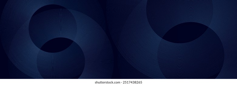 Abstract blue geometric lines glowing on dark blue background. Modern shiny blue circle lines pattern. Futuristic technology concept.