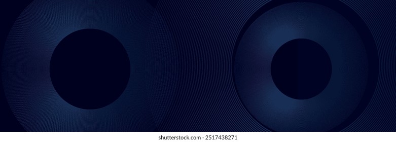Abstrakte blaue geometrische Linien leuchten auf dunkelblauem Hintergrund. Moderne glänzende blaue Kreislinien Muster. Futuristisches Technologiekonzept.