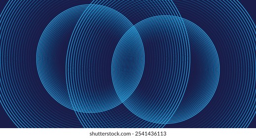 Abstract blue geometric lines glowing on dark blue background. Modern shiny blue circle lines pattern. Futuristic technology concept. vektor