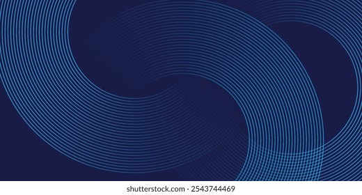 Linhas geométricas azuis abstratas brilhando sobre fundo azul escuro. Padrão moderno de linhas de círculo azul brilhante. Conceito de tecnologia futurista