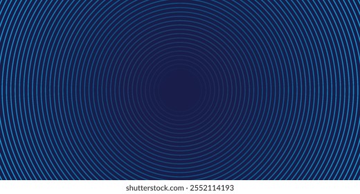Abstract blue geometric lines glowing on dark blue background. Modern shiny blue circle lines pattern. Futuristic technology concept.