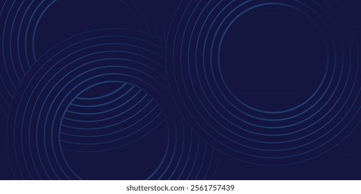 Abstract blue geometric lines glowing on dark blue background. Modern shiny blue circle lines pattern. Futuristic technology concept