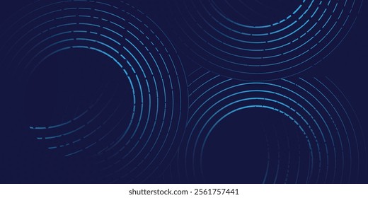 Abstract blue geometric lines glowing on dark blue background. Modern shiny blue circle lines pattern.