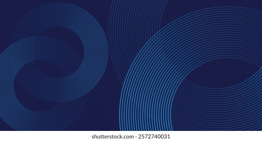 Abstract blue geometric lines glowing on dark blue background. Modern shiny blue circle lines pattern. Futuristic technology concept. Suitable for cover, poster, banner eps 10. vector.