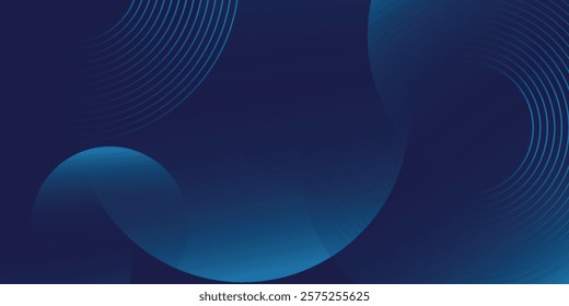 Abstract blue geometric lines glowing on dark blue background. Modern shiny blue circle lines pattern. Futuristic technology concept
