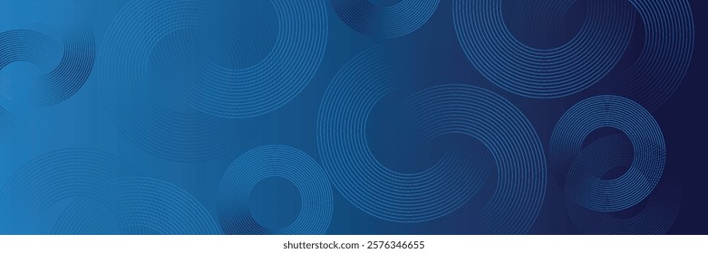 Abstract blue geometric lines glowing on dark blue background. Modern shiny blue circle lines pattern. Futuristic technology concept.