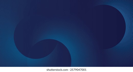 Abstract blue geometric lines glowing on dark blue background. Modern shiny blue circle lines pattern. Futuristic technology concept. Suitable for cover, poster, banner