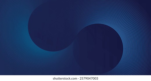 Abstract blue geometric lines glowing on dark blue background. Modern shiny blue circle lines pattern. Futuristic technology concept. Suitable for cover, poster, banner.vector