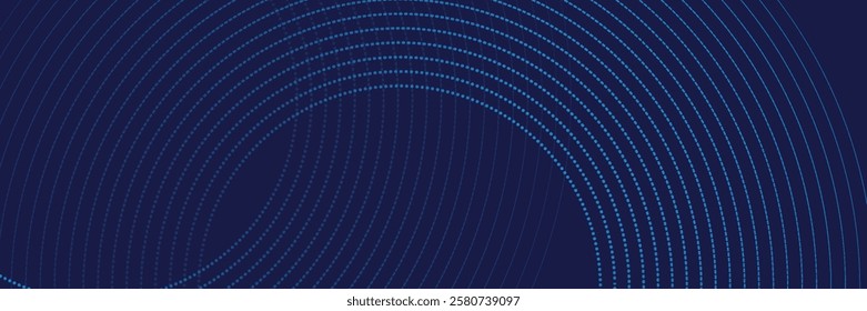 Abstract blue geometric lines glowing on dark blue background. Modern shiny blue circle lines pattern