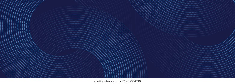 Abstract blue geometric lines glowing on dark blue background. Modern shiny blue circle lines pattern