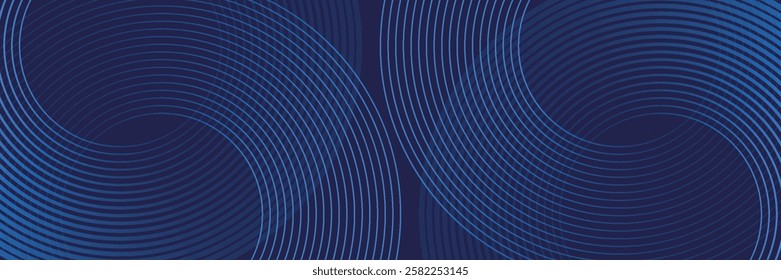 Abstract blue geometric lines glowing on dark blue background. Modern shiny blue circle lines pattern. Futuristic technology concept