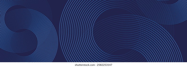 Abstract blue geometric lines glowing on dark blue background. Modern shiny blue circle lines pattern. Futuristic technology concept