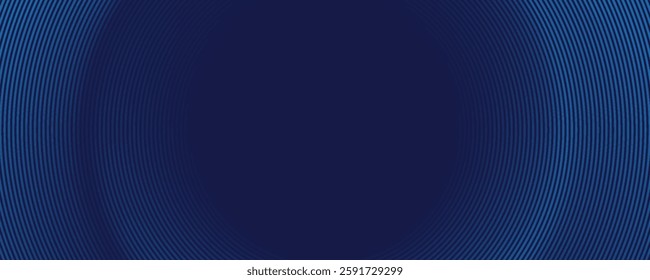 Abstract blue geometric lines glowing on dark blue background. Modern shiny blue circle lines pattern. Futuristic technology concept	