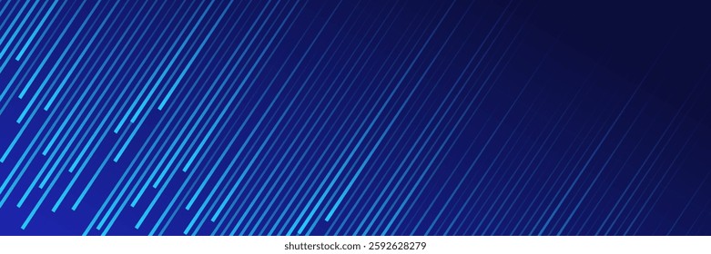 Abstract blue geometric lines glowing on dark blue background. Modern shiny blue lines pattern. Futuristic technology concept. Suitable for cover, poster, banner, flyer, header, website. eps 10