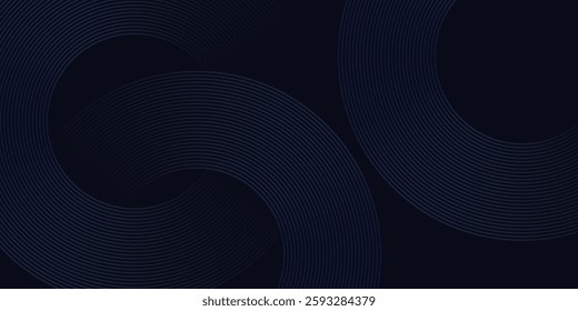 Abstract blue geometric lines glowing on dark blue background. Modern shiny blue circle lines pattern, vector illustration.	
