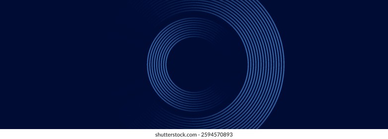 Abstract blue geometric lines glowing on dark blue background. Modern shiny blue circle lines pattern. Futuristic technology concept. Suitable for cover, poster, banner eps 10.