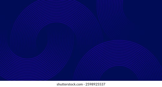 Abstract blue geometric lines glowing on dark blue background. Modern shiny blue circle lines pattern. Futuristic technology concept. Suitable for cover, poster, banner eps 10. vector.