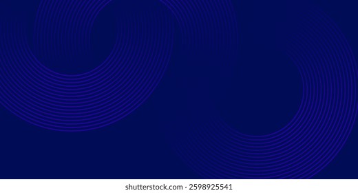 Abstract blue geometric lines glowing on dark blue background. Modern shiny blue circle lines pattern. Futuristic technology concept. Suitable for cover, poster, banner eps 10. vector.