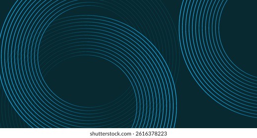 Abstract blue geometric lines glowing on dark blue background. Modern shiny blue circle lines pattern. Futuristic technology concept. Suitable for cover, poster, banner eps 10.