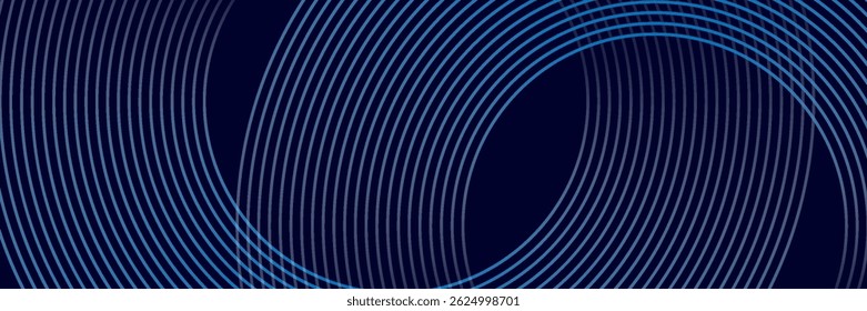 Abstract blue geometric lines glowing on dark blue background. Modern shiny blue circle lines pattern. eps10