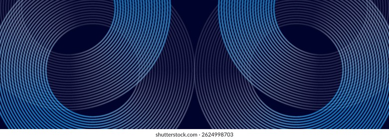 Líneas geométricas azules Abstractas que brillan sobre fondo azul oscuro. Moderno patrón de líneas de círculo azul brillante. eps10