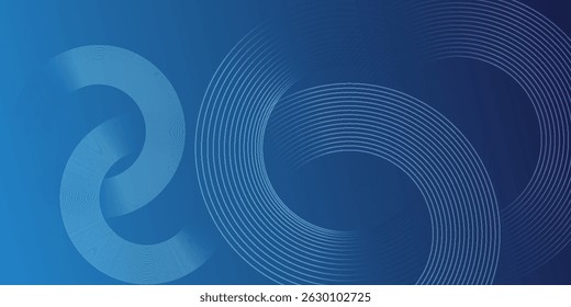 Abstract blue geometric lines glowing on dark blue background. Modern shiny blue circle lines pattern. Futuristic technology concept. Suitable for cover, poster, banner. vector illustration