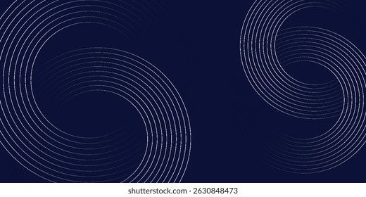 Abstract blue geometric lines glowing on dark blue background. Modern shiny circle lines pattern. Futuristic technology concept. Suitable for covers, posters,