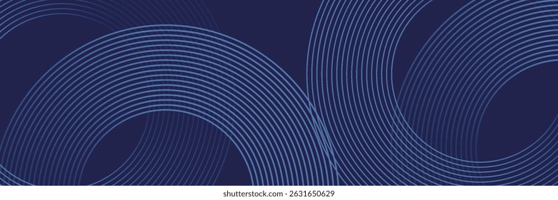 Líneas geométricas azules Abstractas que brillan sobre fondo azul oscuro. Moderno patrón de líneas de círculo azul brillante. Concepto de tecnología futurista
