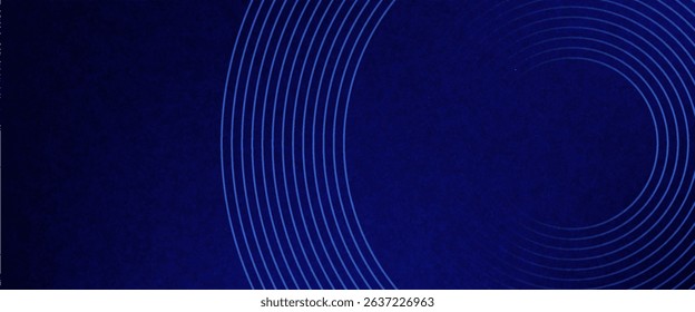 Abstract blue geometric lines glowing on dark blue background. Modern shiny blue circle grainy gradient lines pattern. Futuristic technology concept. Suitable for cover, poster, banner, flyer