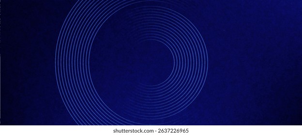 Abstract blue geometric lines glowing on dark blue background. Modern shiny blue circle grainy gradient lines pattern. Futuristic technology concept. Suitable for cover, poster, banner, flyer
