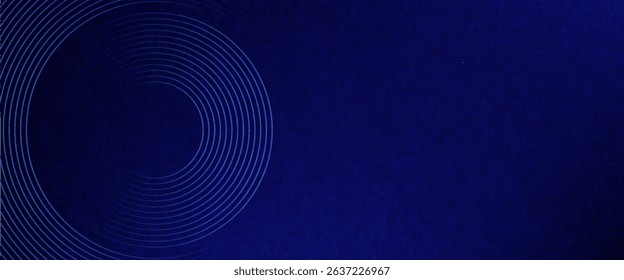 Abstract blue geometric lines glowing on dark blue background. Modern shiny blue circle grainy gradient lines pattern. Futuristic technology concept. Suitable for cover, poster, banner, flyer