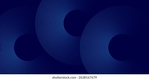 Abstract blue geometric lines glowing on dark blue background. Modern shiny blue circle lines pattern. Futuristic technology concept. Suitable for cover, poster, banner eps 10. vector.
