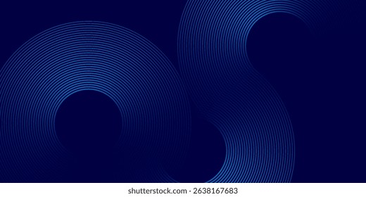 Abstract blue geometric lines glowing on dark blue background. Modern shiny blue circle lines pattern. Futuristic technology concept. Suitable for cover, poster, banner eps 10. vector.
