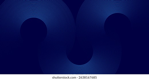 Abstract blue geometric lines glowing on dark blue background. Modern shiny blue circle lines pattern. Futuristic technology concept. Suitable for cover, poster, banner eps 10. vector.
