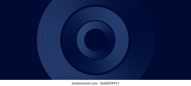 Linhas geométricas azuis abstratas brilhando sobre fundo azul escuro. Padrão moderno de linhas de círculo azul brilhante. Conceito de tecnologia futurista. Adequado para tampa, cartaz, banner eps 10.