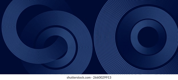 Líneas geométricas azules Abstractas que brillan sobre fondo azul oscuro. Moderno patrón de líneas de círculo azul brillante. Concepto de tecnología futurista. moderno